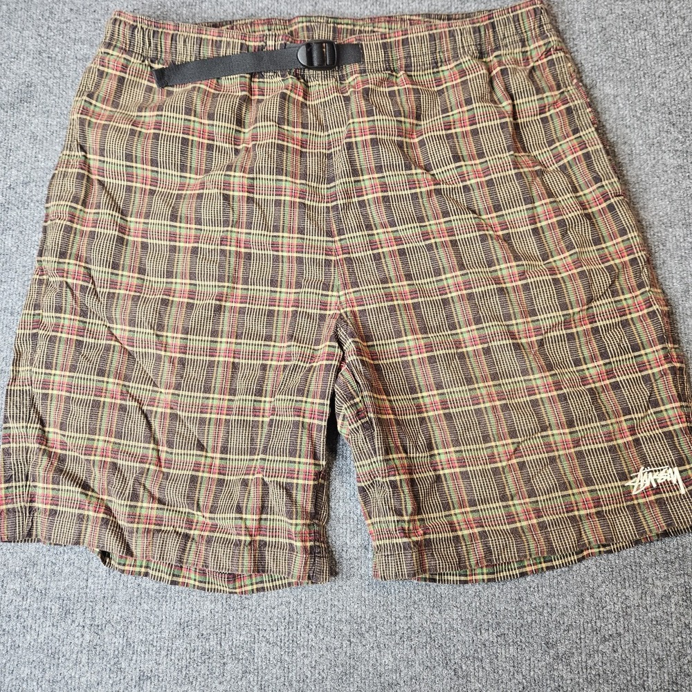 Stussy Mens Plaid Mountain Shorts Size XL Intergrated Belt Streetwear Utility